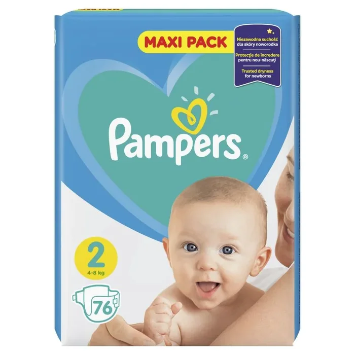 152 (2 x 76) Pampers pañales NEWBORNS Talla 2,4-8 kg, algodón suave.
