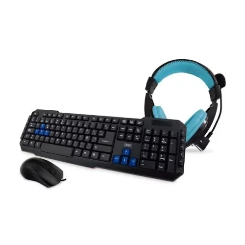 3go – kit teclado y ratón drile con cable + auriculares