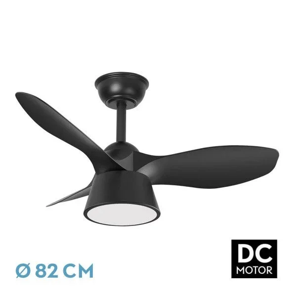 Abrila – Ventilador DC CUBICO | Negro con tres Aspas| con 6 Velocidades Ajustables | 3 Temperaturas de Luz Seleccionables | Mando a Distancia Incluido