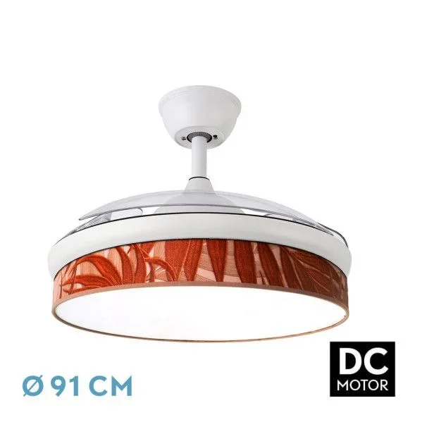 Abrila – Ventilador DC MODA | Color Blanco con tres Aspas Desplegables ABS y Difusor de Hoja Caldera | 6 Velocidades Ajustables | 3 Temperaturas de Luz | con Temporizador y Mando a Distancia Incluido