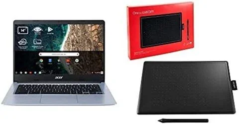 Acer Chromebook 314 – Portátil 14″ HD (Intel Celeron N4020, 4GB RAM, 32GB eMMc, UHD Graphics, Chrome OS) + Wacom One – Tableta gráfica con lápiz Digital, Compatible con Windows, Mac y Chromebook