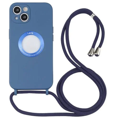 Acrílico Hueco Caja del Teléfono con Cordón para iPhone 13 Mini (Azul)