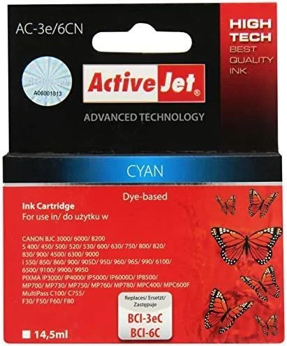 Activejet AC-3e/6CN cartucho de tinta 1 pieza(s) Compatible Alto rendimiento (XL) Cian