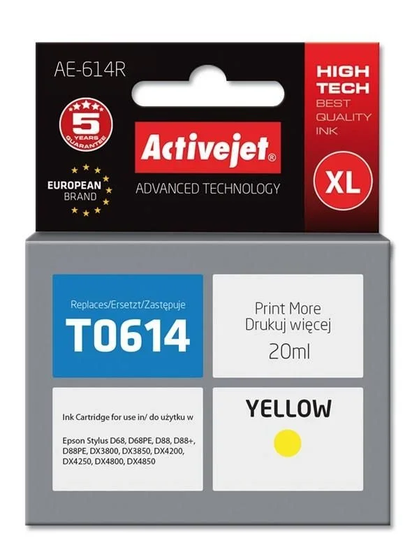 Activejet AE-614R cartucho de tinta 1 pieza(s) Compatible Alto rendimiento (XL) Amarillo