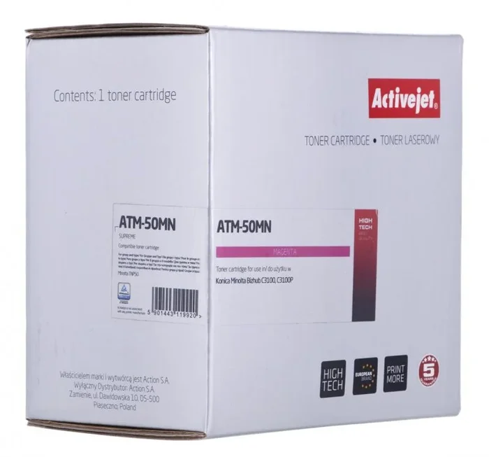 Activejet Cartucho de tóner ATM-50MN para impresoras Konica Minolta, reemplazo Konica Minolta TNP50M; Supreme; 6000 páginas; púrpura