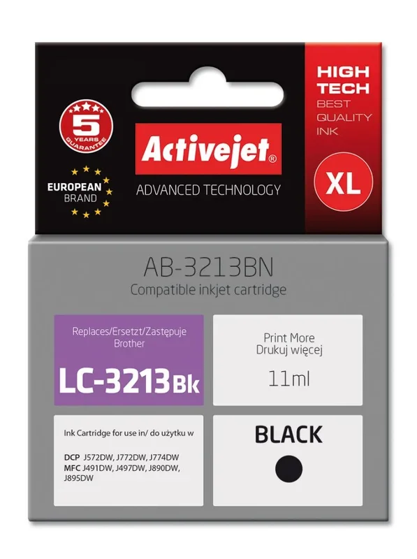 Activejet Tinta AB-3213BN para impresoras Brother, recambio Brother LC3213BK; Supreme; 11 ml; negra