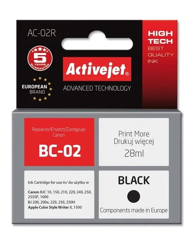 Activejet Tinta AC-02R (reemplazo para Canon BC-02; premium; 28 ml; negra)