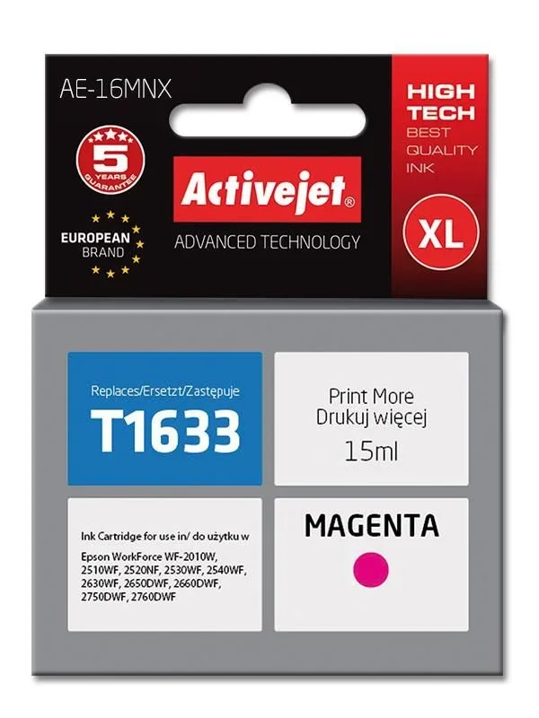 Activejet Tinta AE-16MNX para impresora Epson, recambio Epson 16XL T1633; Supreme; 15 ml; magenta