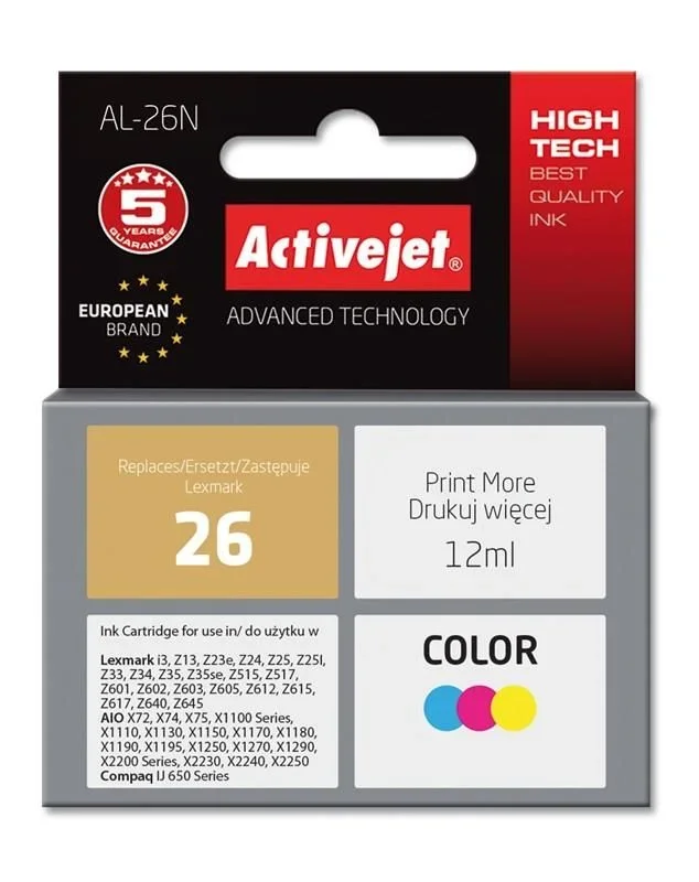 Activejet Tinta AL-26N (repuesto Lexmark 26 10N0026; Supreme; 12 ml; color)