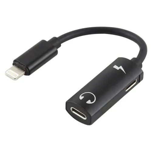 Adaptador 2 en 1 8 Pines Macho a Doble Pin Femenino Carga y Audio (Negro)