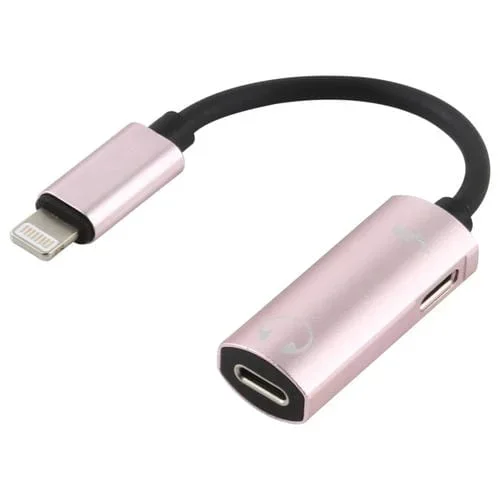 Adaptador 2 en 1 8 Pines Macho a Doble Pin Femenino Carga y Audio (Oro Rosa)