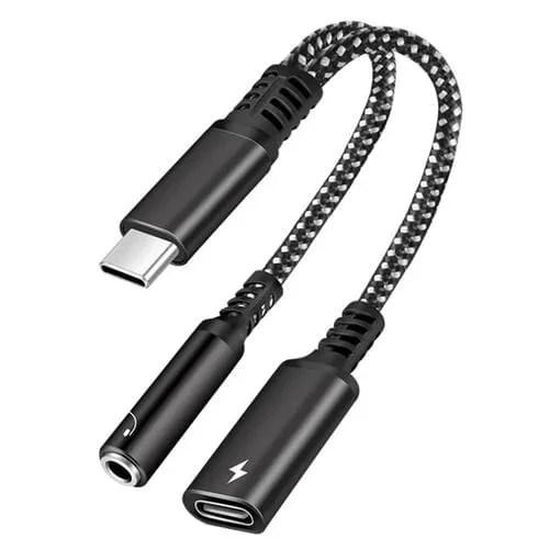 Adaptador 2 en 1 Usb-C Male a Pd 60W + Audio 3.5 mm (Negro)