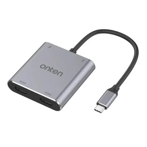 Adaptador 4 en 1 Onten 9175K USB-C a HDMI Dual + USB 3.0 + PD 3.0 Puerto de Carga (Negro)