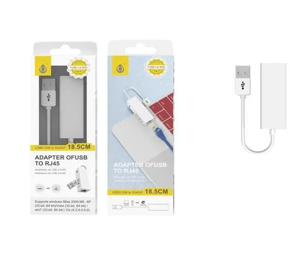 Adaptador conversor usb 2.0 a ethernet rj45 10/100mb /18.5 cm / nb1435 / blanco / one+