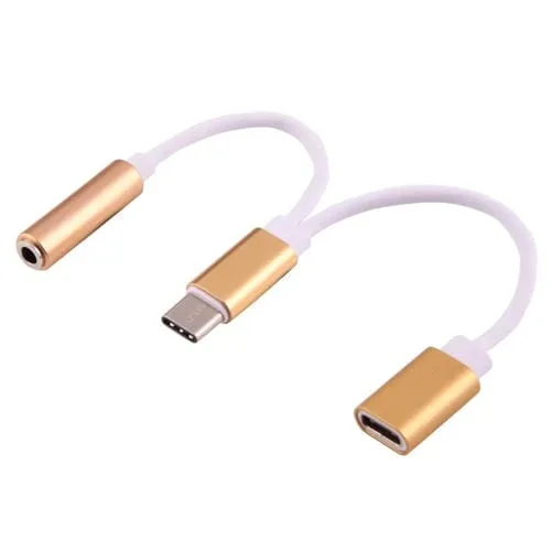 Adaptador de Audio USB-C Macho a Hembra 3,5 mm y Tipo C (Dorado)