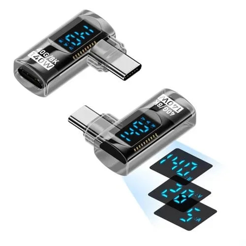 Adaptador de Carga Inteligente con Pantalla Digital Curva Lateral Macho Tipo C a Hembra Tipo C (Negro Claro)