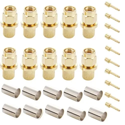 Adaptador de Conector RF RP-SMA Macho Pin Crimp LMR300 5D-FB Chapado En Oro (10 Unidades)