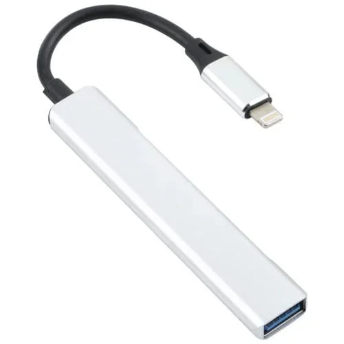 Adaptador Hub 3 en 1 S-209 8 Pin Macho a Doble USB 2.0 y USB 3.0 (Plata)