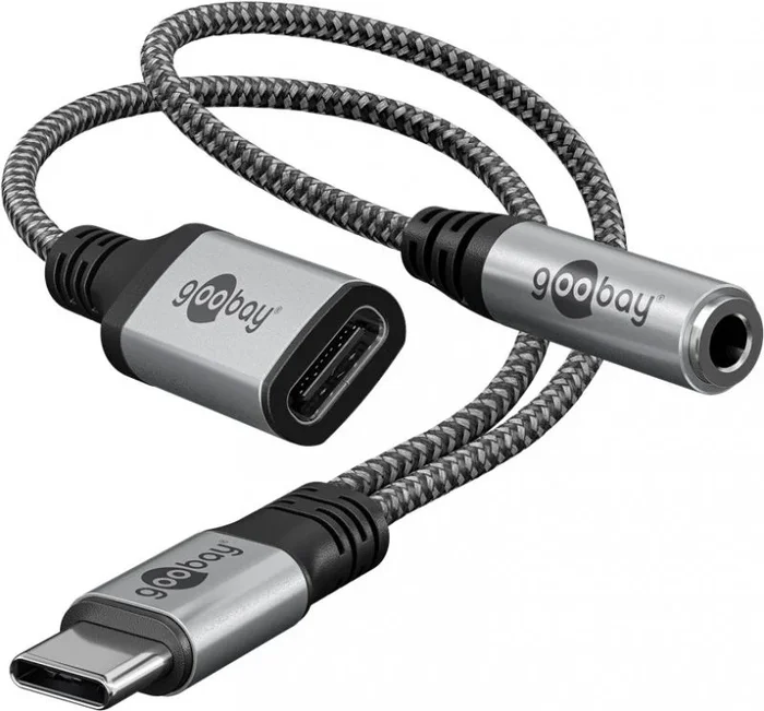Adaptador usb-c™ a usb-c™ y conector jack, 3,5 mm aux, conector usb-c™ > 1x conector hembra usb-c™ y 1x conector hembra trs de 3,5 mm (3 pines, estéreo).