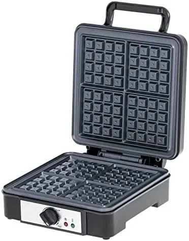 ADLER AD3049 Gofrera Profesional para 4 Gofres Belgas Gruesos, Placas Antiadherentes, Regulador de Temperatura, Waffle Maker Negro, 1800W