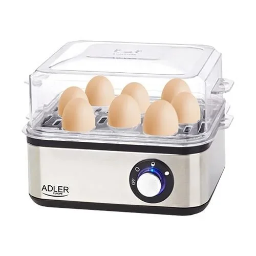 Adler AD4486 Cuece Huevos Eléctrico para 8 Huevos,Acero Inoxidable, Ajuste de Cocción, Protección por sobre Calentamiento, 800W, Libre de BPA
