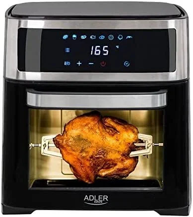 ADLER AD6309 Horno Freidora de Aire Caliente 13 Litros, Convección, sin Aceite, 8 Programas, Pollo Asado, Patatas Fritas, Panel Táctil, Temperatura 40–200 °C, Temporizador, 2500W