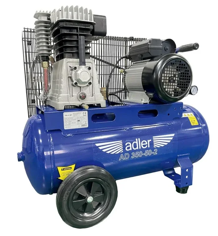 Adler Compresor AD350-50-2 230V, herramienta profesional para aire comprimido y mantenimiento industrial, diseño compacto, estructura reforzada, flujo de aire optimizado, color metálico.
