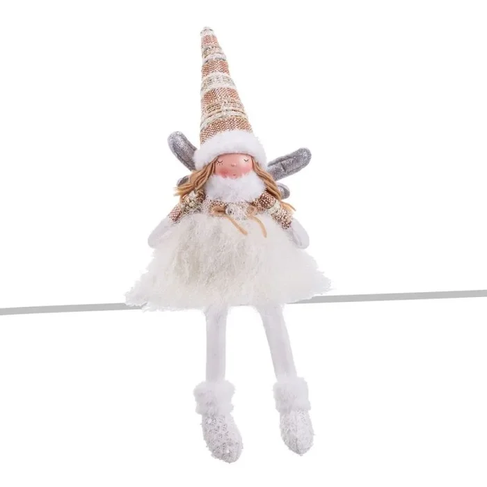 Adorno Navideño Blanco Multicolor Poliresina Arena Tejido Ángel 17 x 14 x 49 cm