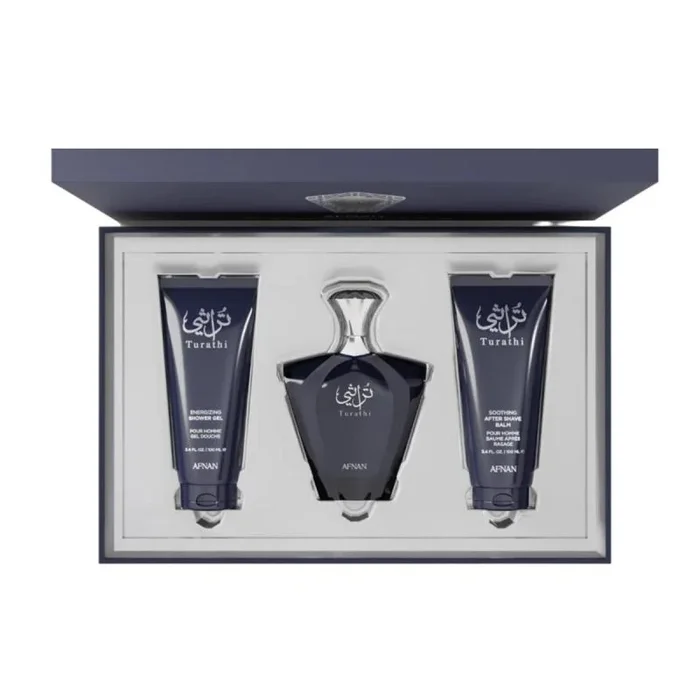 Afnan turathi eau de parfum pour homme 90ml vaporizador + balsamo after shave 100ml + gel de baño 100ml