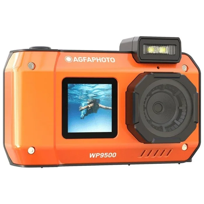 AgfaPhoto Realishot WP9500, Cámara Digital Impermeable, Resistente al Agua 7m, 24 MP, Zoom 18X, Vídeo 4K, Doble Pantalla 2.9”/1.4”, Negro