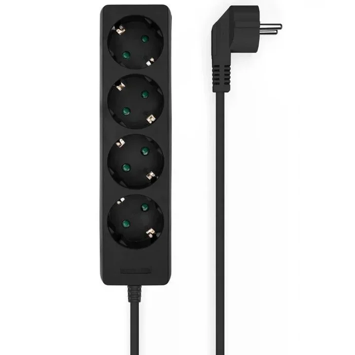 AISENS Base Multiple 4 Tomas Sin Interruptor Con Cable 3×1.5mm2, Negro, 1.4m