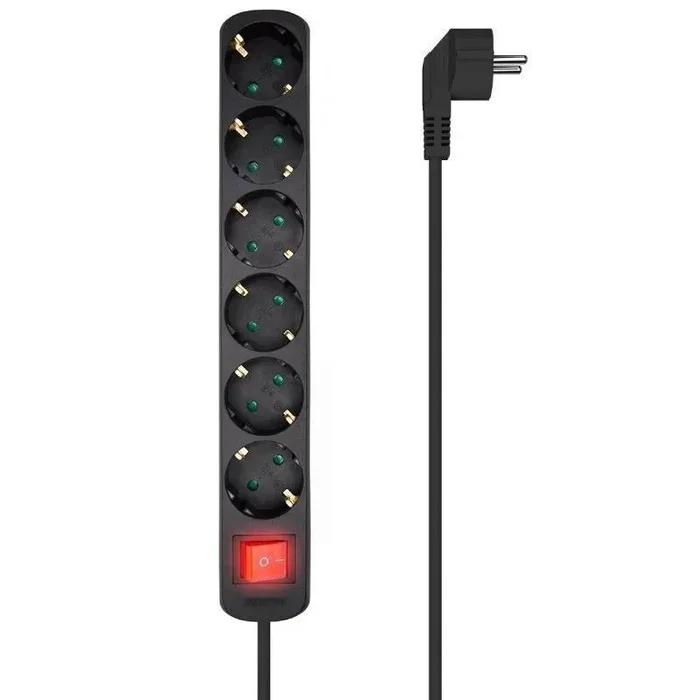 AISENS Base Multiple 6 Tomas Con Interruptor Con Cable 3×1.5mm2, Negro, 1.4m
