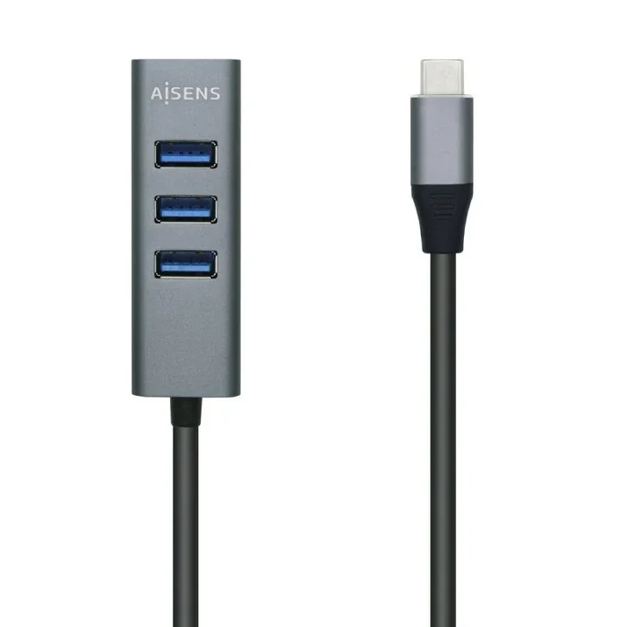 AISENS Hub USB 3.1 USB-C, USB-C/M – 4x Tipo A/H, Gris, 10 cm