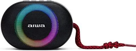 Aiwa BST-330RD – Altavoz TWS Bluetooth Compacto, Duradero y Potente con tecnología Hyperbass, (10W de Potencia. Iluminación RGB, Lector de Tarjetas, Resistente al Agua). Color: Negro y Rojo