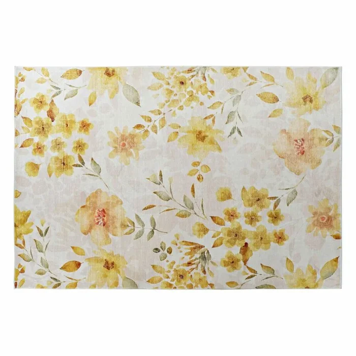 Alfombra dkd home decor amarillo blanco poliéster algodón flores (200 x 290 x 0.5 cm)