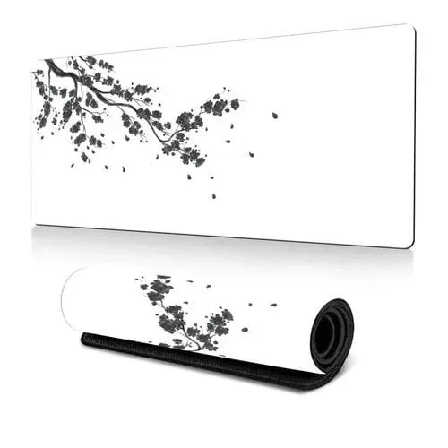 Alfombrilla de Ratón Antideslizante de Goma con Diseño de Flor de Cerezo y Pintura en Tinta 400x900x2 mm (Patrón 20)