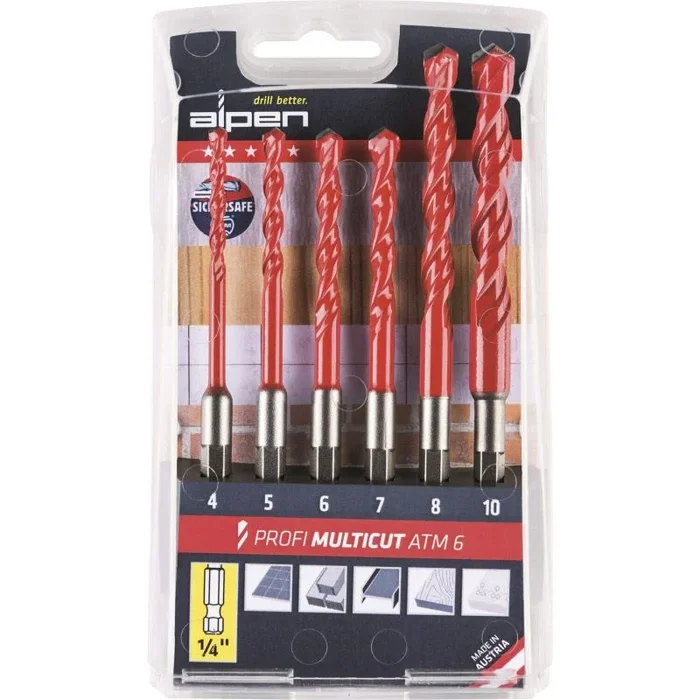 ALPEN 100802100 – Juego de brocas universales de carburo (1/4 pulgadas, vástago hexagonal de 4 a 10 mm, 6 unidades), color plateado