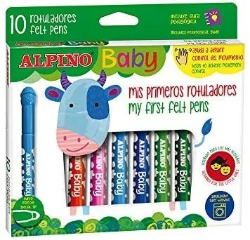 Alpino Baby 10 Rotuladores | Rotuladores de Colores para Bebés | Rotuladores Punta Gruesa especial para bebés | Disfruta y Aprende Pintando