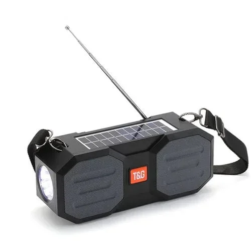 Altavoz Inalámbrico Bluetooth T&G Tg634 Con Energía Solar Para Exteriores Con FM Linterna Ranura Para Tarjeta TF (Gris Negro)