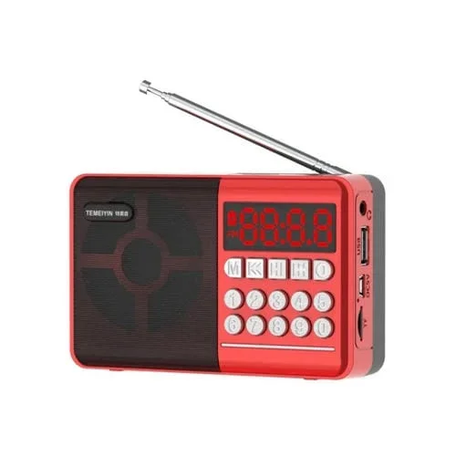 Altavoz Portátil Temeiyin Led Tarjeta Visualización Digital Bluetooth Radio Ejercicio Matutino (Rojo)