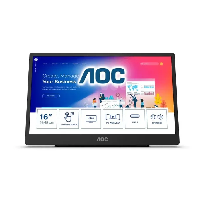 AOC 16T2 pantalla para PC 39,6 cm (15.6″) 1920 x 1080 Pixeles Full HD LED Pantalla táctil Negro