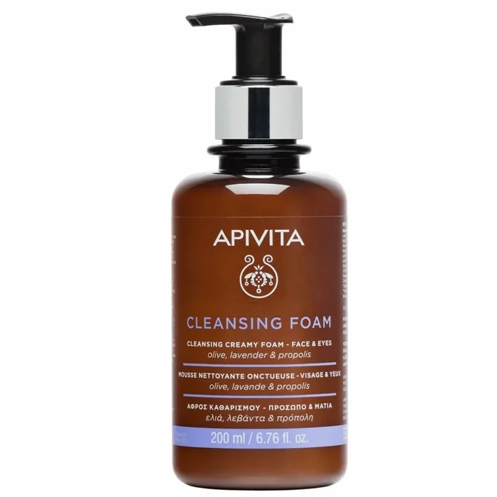 Apivita crema espuma limpiadora – rostro y ojos limpiador facial espumoso y desmaquillante 200 ml