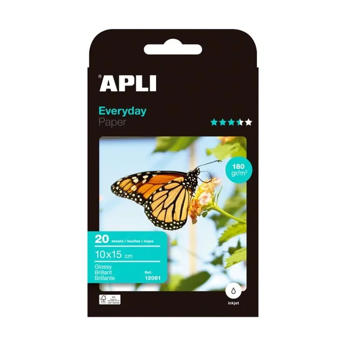 APLI 12081 papel fotográfico blanco – Papel fotográfico (blanco, 180 g, 20 hojas, 100 x 150 mm)