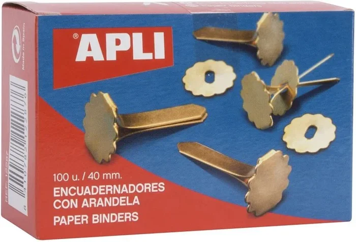 APLI 12287 – Encuadernadores latonados con arandela 40 mm en caja de 100 unidades