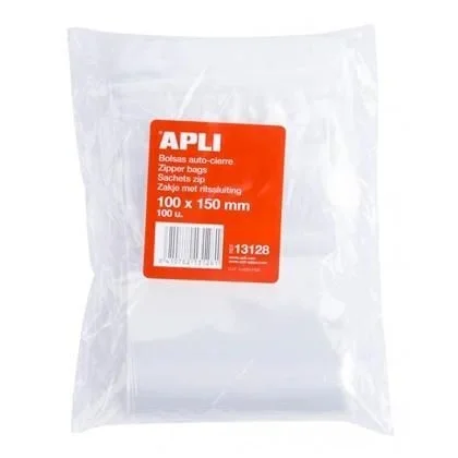 APLI 13128 – Pack de 100 bolsas de plástico con autocierre, 100 x 150 mm