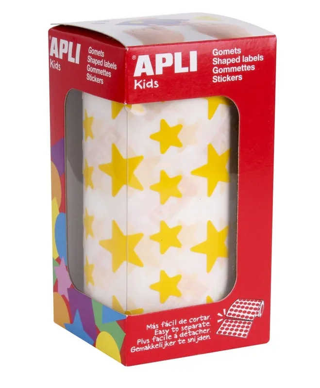 Apli gomets estrella amarillos – 12.5mm y 19.5mm – adhesivo permanente – 2360 gomets por rollo – ideal para desarrollar habilidades infantiles