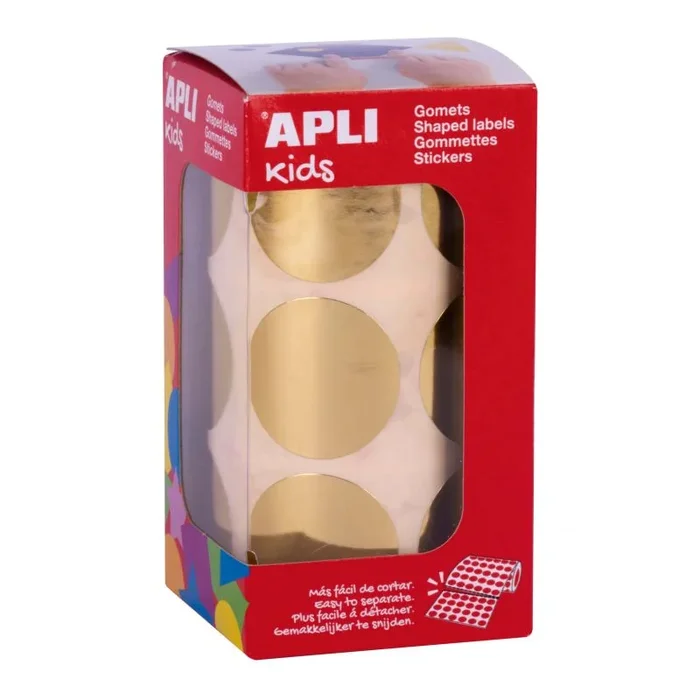 APLI Kids 18481 – Rollo gomets redondos Ø33 mm metalizados oro