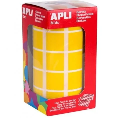 APLI Kids 4875 – Gomets autoadhesivos cuadrados 20×20 mm amarillo rollo de 1770 unidades