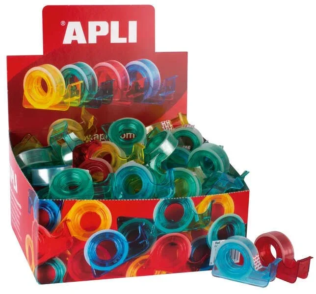 Apli porta cinta school con cinta adhesiva transparente – 15mm x 10m – facil de usar y transportar – ideal para estudiantes y oficinas – transparente