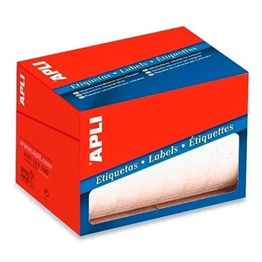 Apli rollo 4200 etiquetas permanentes 16x22mm con texto «pvp» escritura manual blanco